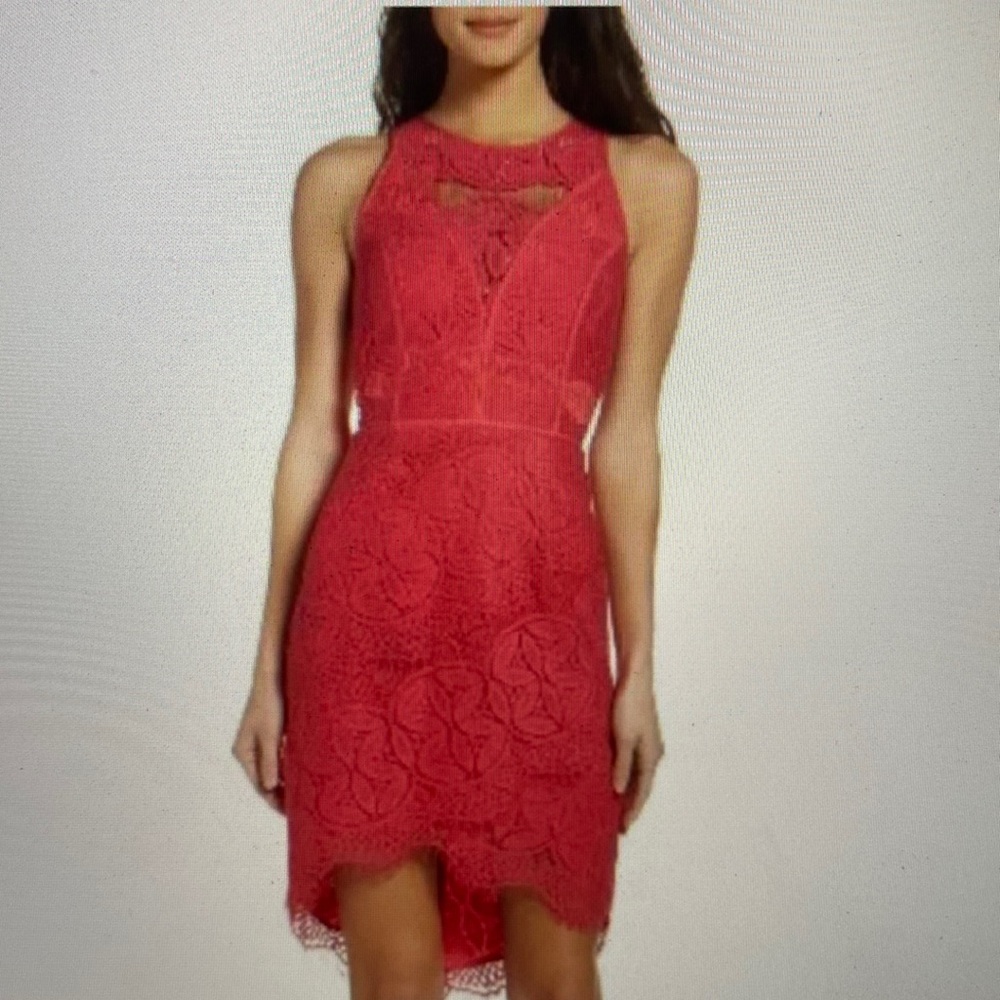 Adelyn Rae Pink Lace High Low MIDI Sheath Sleeveless Dress. Sz M.  NWT